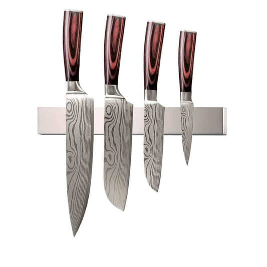 Set 4 cutite profesionale cu suport magnetic profesional 45 cm HOCHO, otel Japonez HRC 60 calire laser, maner Deluxe Pakka image 0