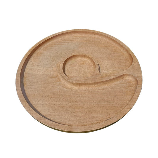 Platou rotund de servire, cu doua compartimente, artizanal, din lemn de fag, 30 cm image 0