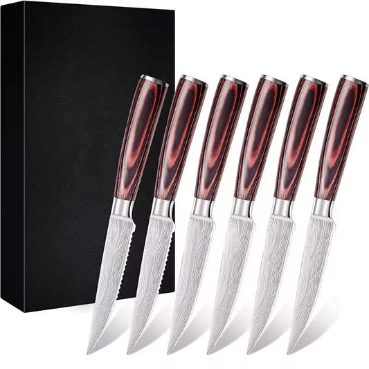 Set 6 cutite Steak, otel japonez HRC 60 calire laser, maner Delux Pakka image 0