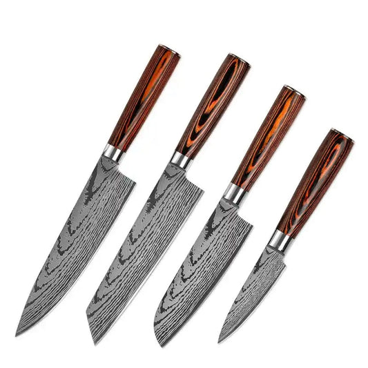 Set 4 cutite profesionale HOCHO JP, otel japonez HRC 60 calire laser, maner Delux Pakka image 0