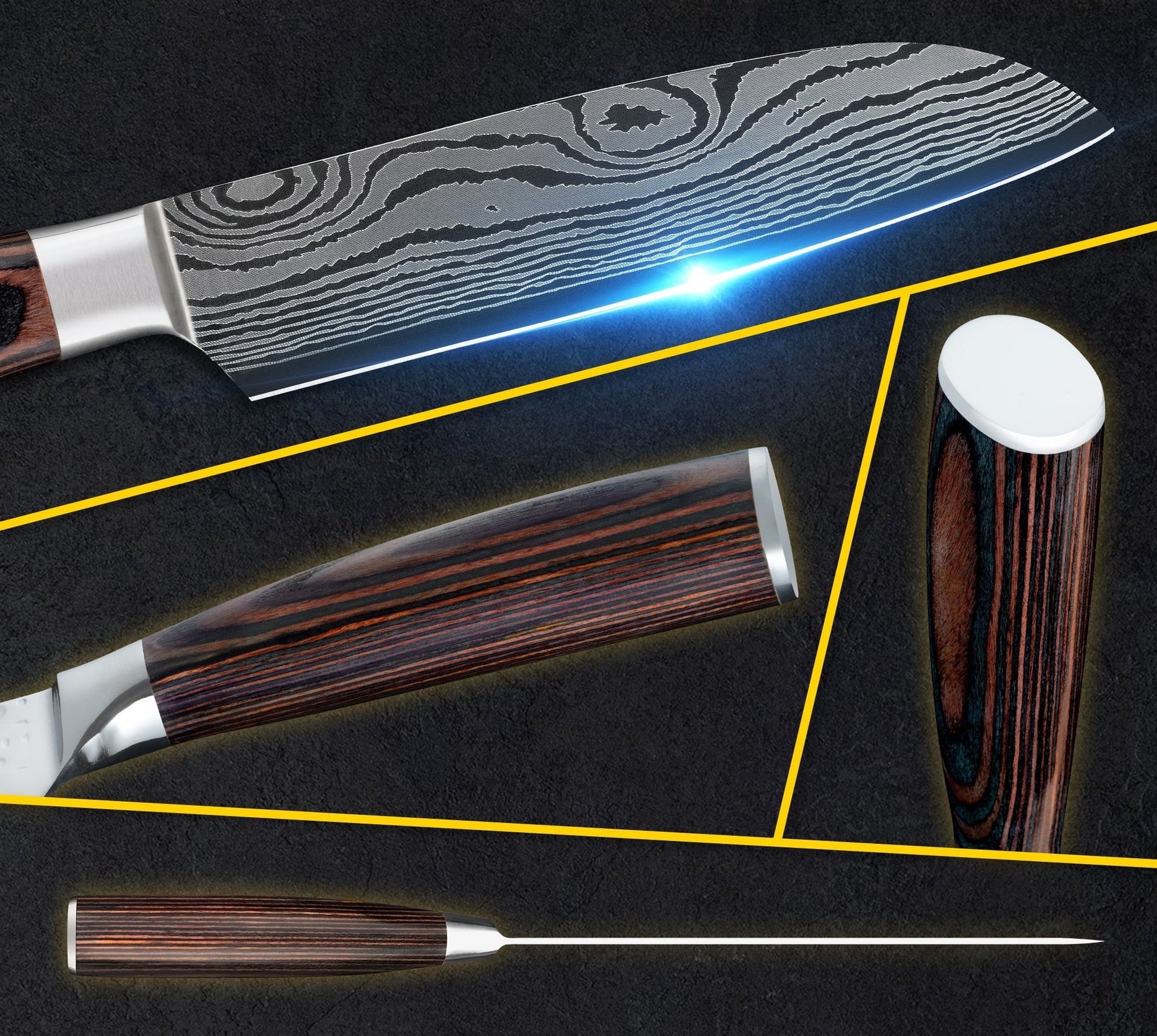 Cutit profesional Jp KAWAMUKI, otel carbonificat Japonez HRC 60 calire laser, maner Delux Pakka image 5