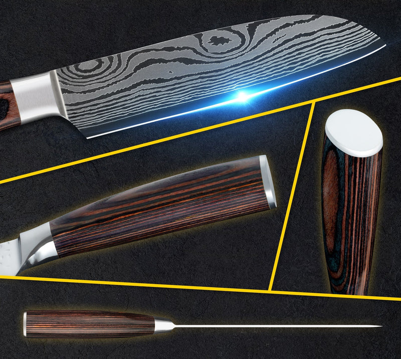 Cutit profesional Jp KAWAMUKI, otel carbonificat Japonez HRC 60 calire laser, maner Delux Pakka image 5