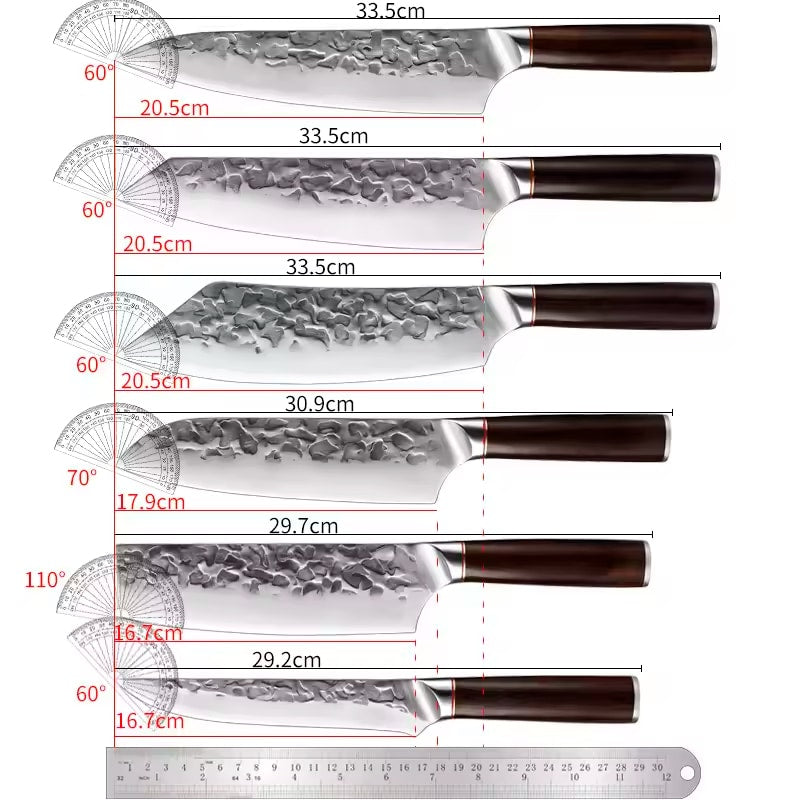 Set 6 cutite profesionale seria Vintage, otel japonez HRC 60 calire manuala, maner de lemn image 13