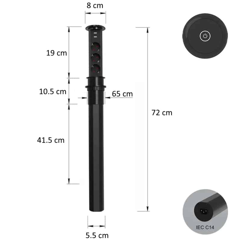 Prelungitor cu incarcare wireless incastrabil in masa cu deschidere  touch 3 prize EU, 2 x USB image 2