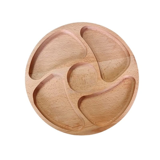 Platou rotund de servire, cu patru compartimente, artizanal, din lemn de fag, 30 cm image 0