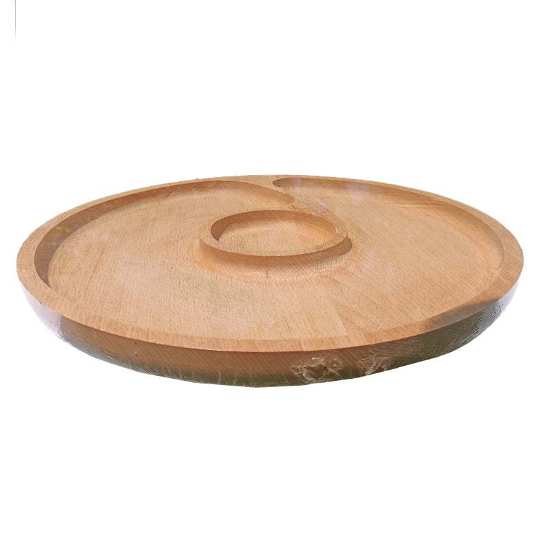 Platou rotund de servire, cu doua compartimente, artizanal, din lemn de fag, 30 cm image 1