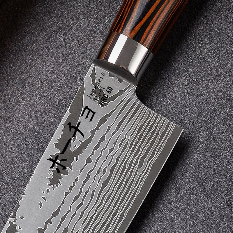 Cutit profesional Jp KAWAMUKI, otel carbonificat Japonez HRC 60 calire laser, maner Delux Pakka image 4