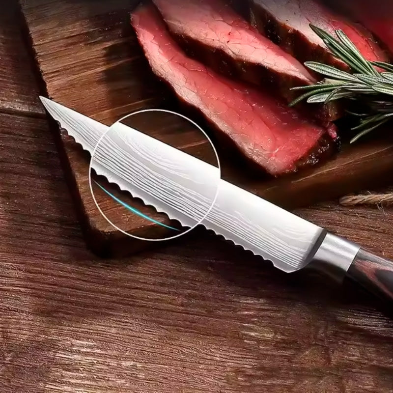 Set 6 cutite Steak, otel japonez HRC 60 calire laser, maner Delux Pakka image 2