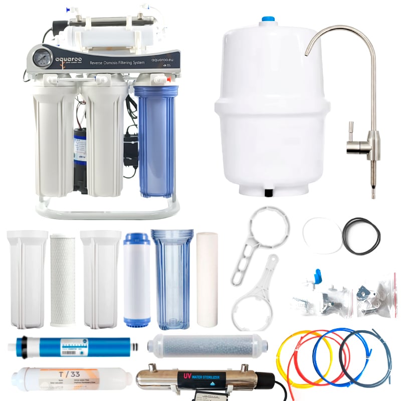 Filtru apa osmoza inversa cu pompa in 7 nivele cu alcalinizare PH+ si UV, 75 GPD, 0.0001 microni image 10