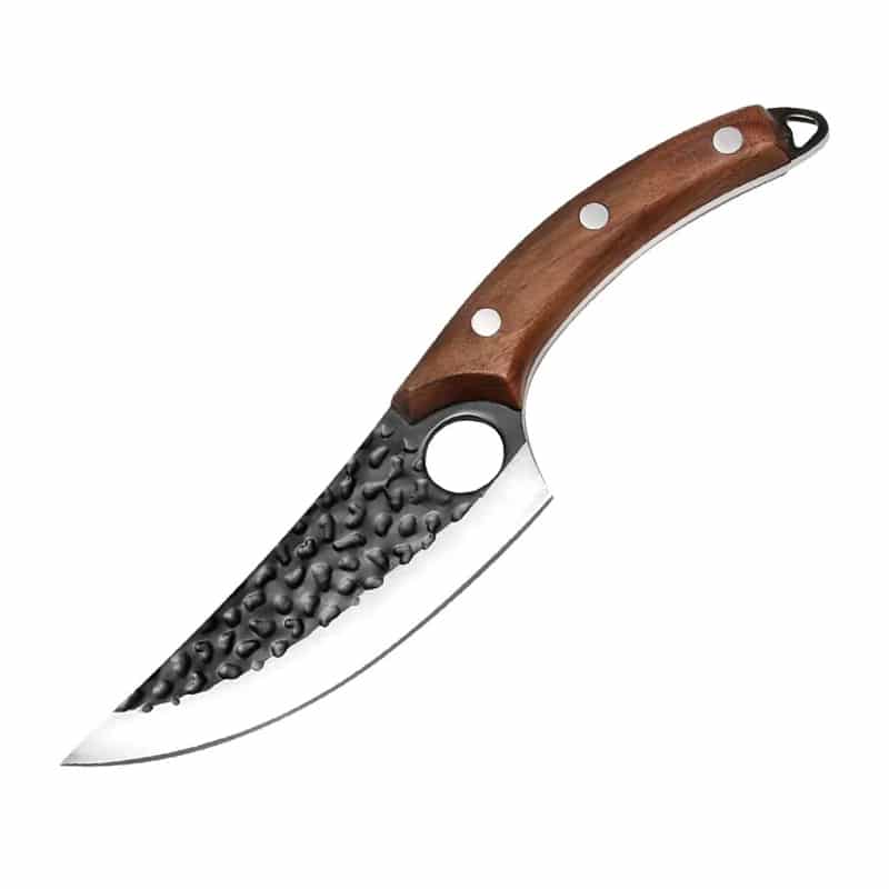 Cutit profesional cu husa HOCHO seria Camping III, Otel Japonez HRC 60 calire manuala, maner lemn, Brown image 1