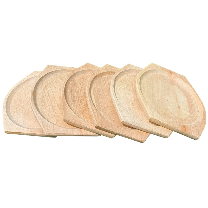 Set platou de servire cu 12 farfurii rotunde, artizanal,  din lemn de fag, 60 cm image 1