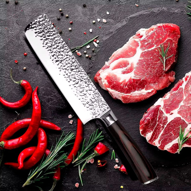 Cutit profesional HOCHO Nakiri, otel japonez HRC 60 calire manuala, maner Delux Pakka image 1