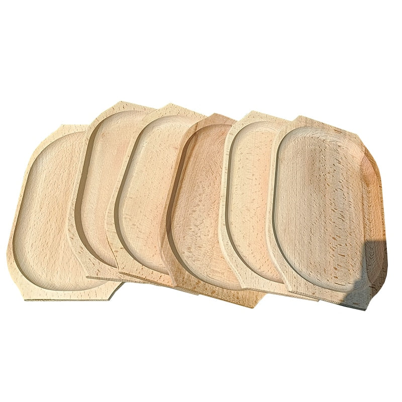 Set platou de servire cu 12 farfurii dreptunghiulare, artizanal, din lemn de fag,60 cm image 1