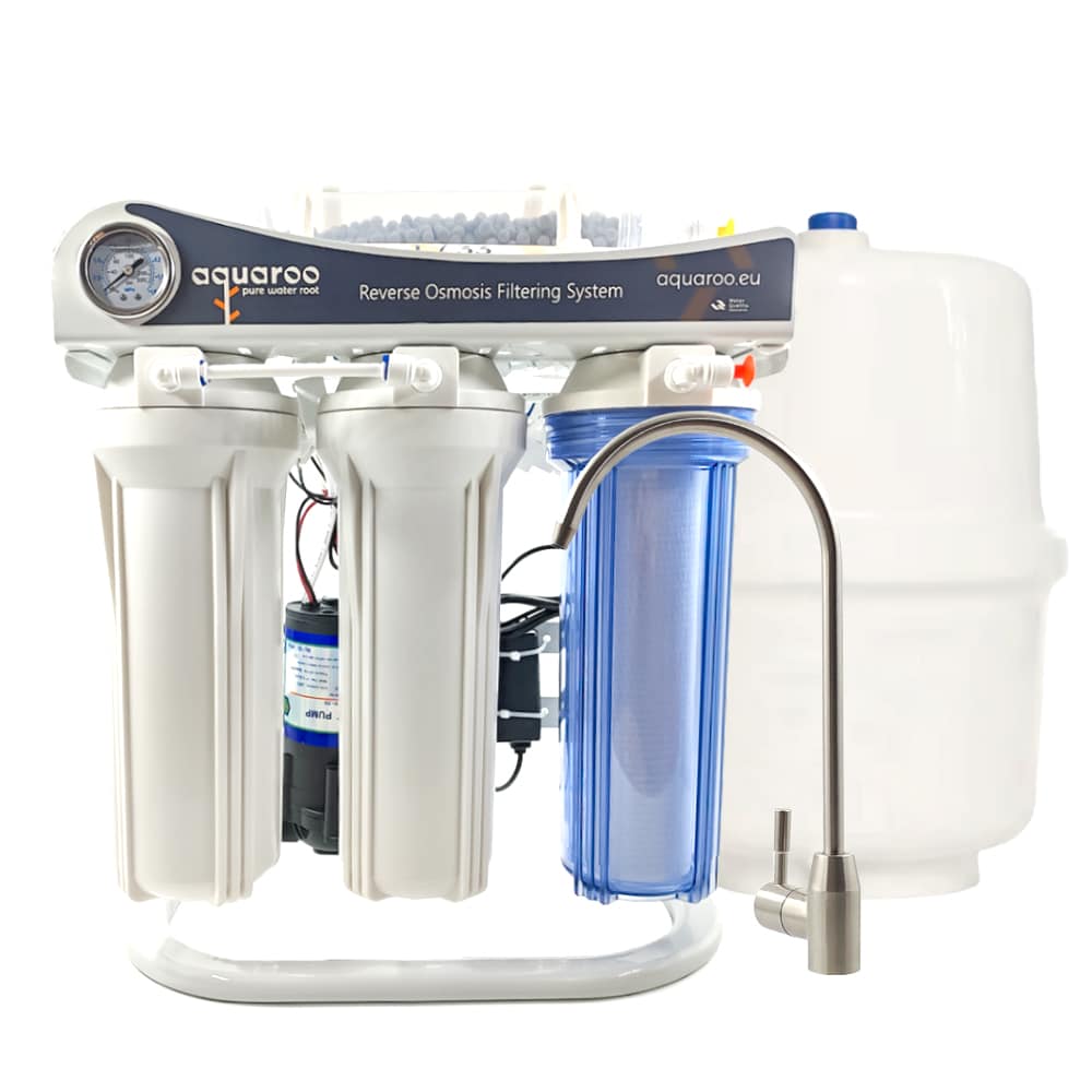 Filtru apa osmoza inversa cu pompa in 6 nivele cu alcalinizare PH+, 75 GPD, 0.0001 microni image 0