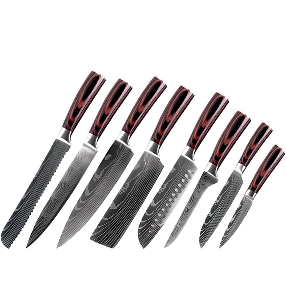 Set cutite Hocho profesional SHIRO GAMI, otel Japonez HRC 60, maner Deluxe Pakka, calire laser, 8 cutite image 0