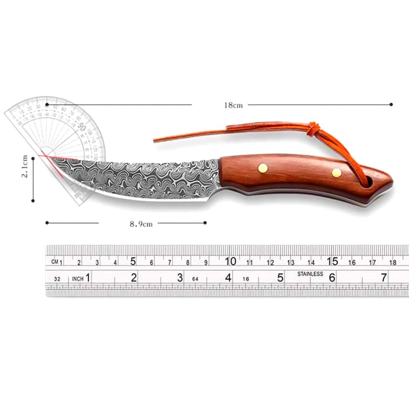 Briceag cu husa piele vegana, lama fixa, otel japonez calire laser, maner lemn sandal image 6
