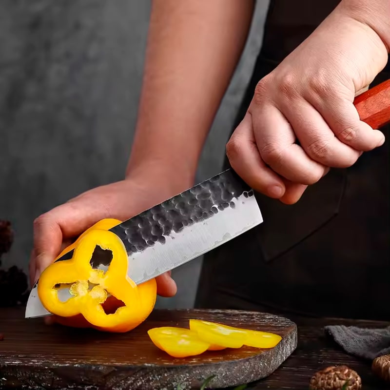 Cutit profesioanal HOCHO Santoku seria JP, otel japonez HRC 60 calire manuala, maner Delux Pakka image 4