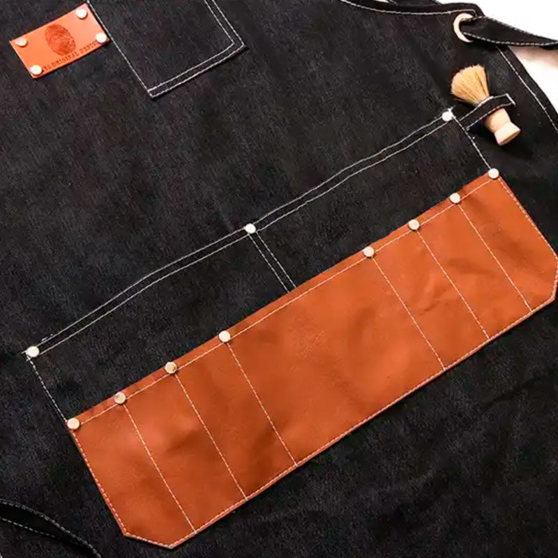 Sort impermeabil si reglabil din denim cu detalii piele vegana ECO, 75cm x 60 cm, Negru/Maro image 1