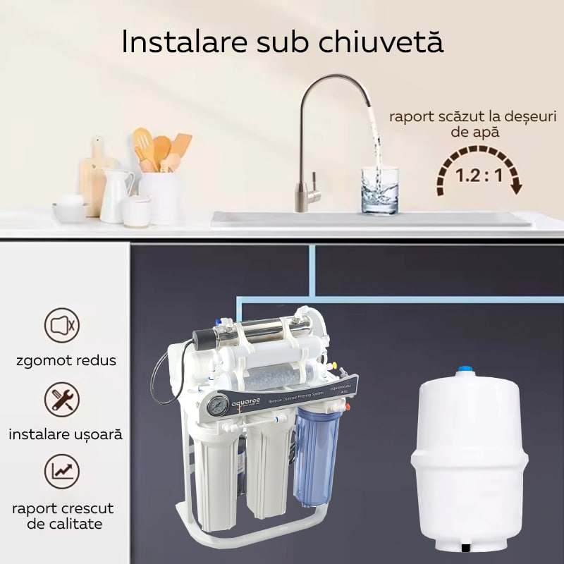 Filtru apa osmoza inversa in 7 nivele cu alcalinizare PH+ si UV, 75 GPD, 0.0001 microni image 9