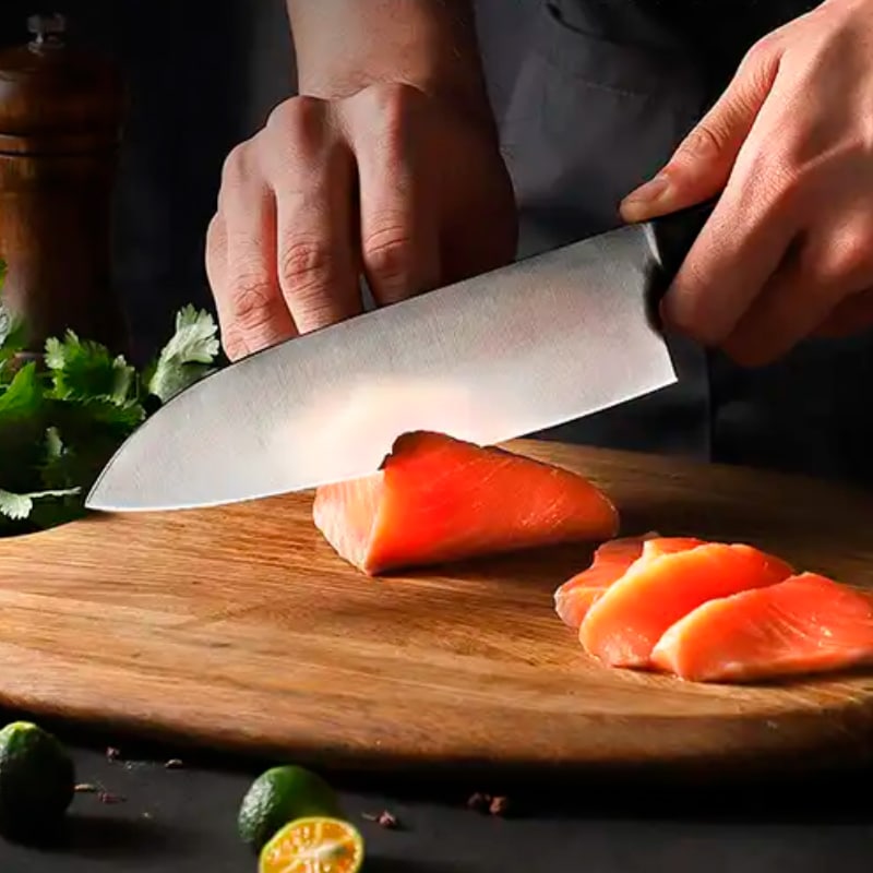 Cutit profesional cu maner integrat HOCHO Santoku seria GL, otel japonez HRC 60, maner otel image 1