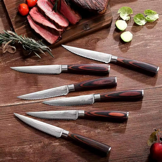 Set 6 cutite Steak, otel japonez HRC 60 calire laser, maner Delux Pakka image 1