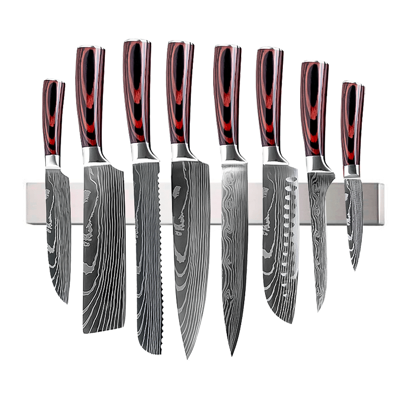 Set 8 cutite profesionale cu suport magnetic profesional 45 cm HOCHO, otel Japonez HRC 60 calire laser, maner Deluxe Pakka image 0