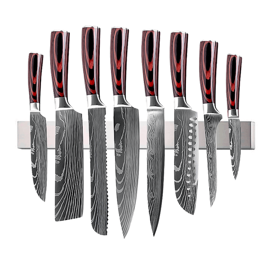Set 8 cutite profesionale cu suport magnetic profesional 45 cm HOCHO, otel Japonez HRC 60 calire laser, maner Deluxe Pakka image 0