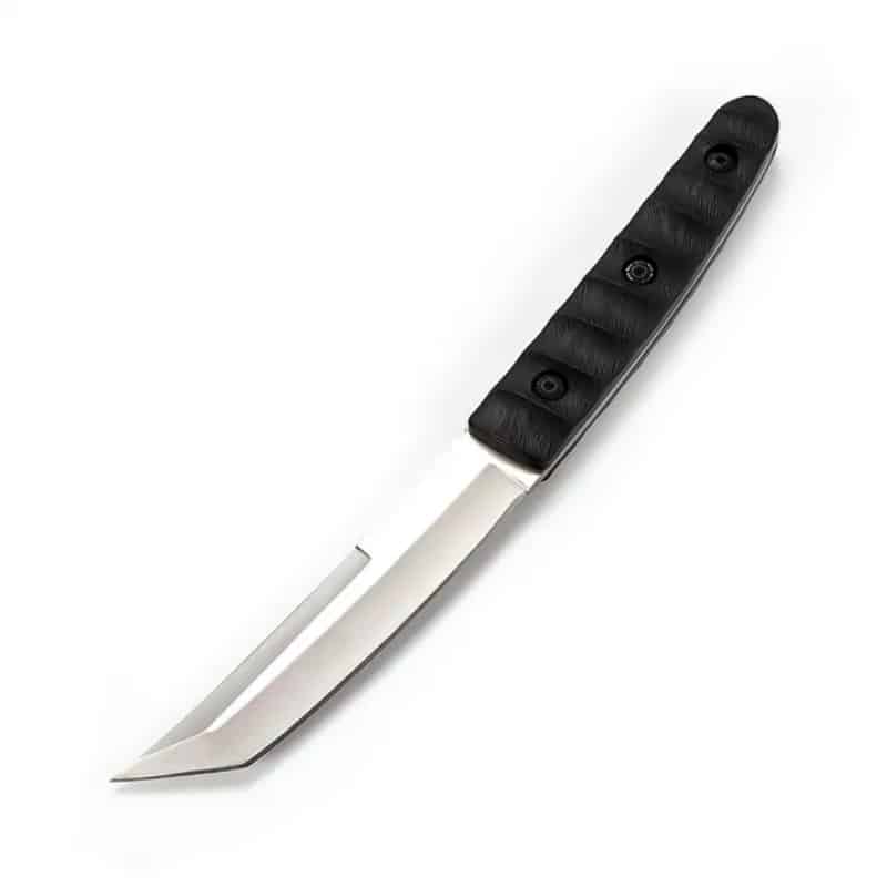 Briceag cu husa piele vegana, lama fixa cu zimt, otel japonez, calire laser, maner G10, Negru image 0