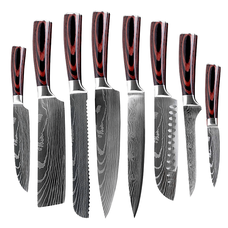 Set 8 cutite profesionale cu suport magnetic profesional 45 cm HOCHO, otel Japonez HRC 60 calire laser, maner Deluxe Pakka image 1