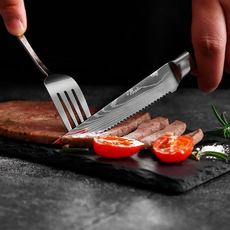 Set 6 cutite Steak, otel japonez HRC 60 calire laser, maner Delux Pakka image 5