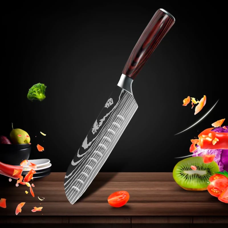 Cutit profesional HOCHO Santoku, otel japonez HRC 60 calire laser, maner Delux Pakka image 1