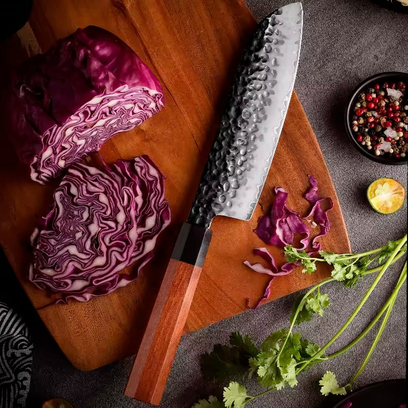 Set 3 cuțite profesionale HOCHO, seria JP calire manuala :  Kiritsuke, Santocu și Nakiri image 7