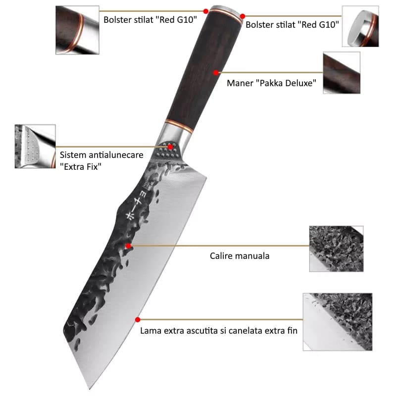 Cutit profesional HOCHO Bunka seria Brutus, otel japonez HRC 60 calire manuala, maner Delux Pakka image 3