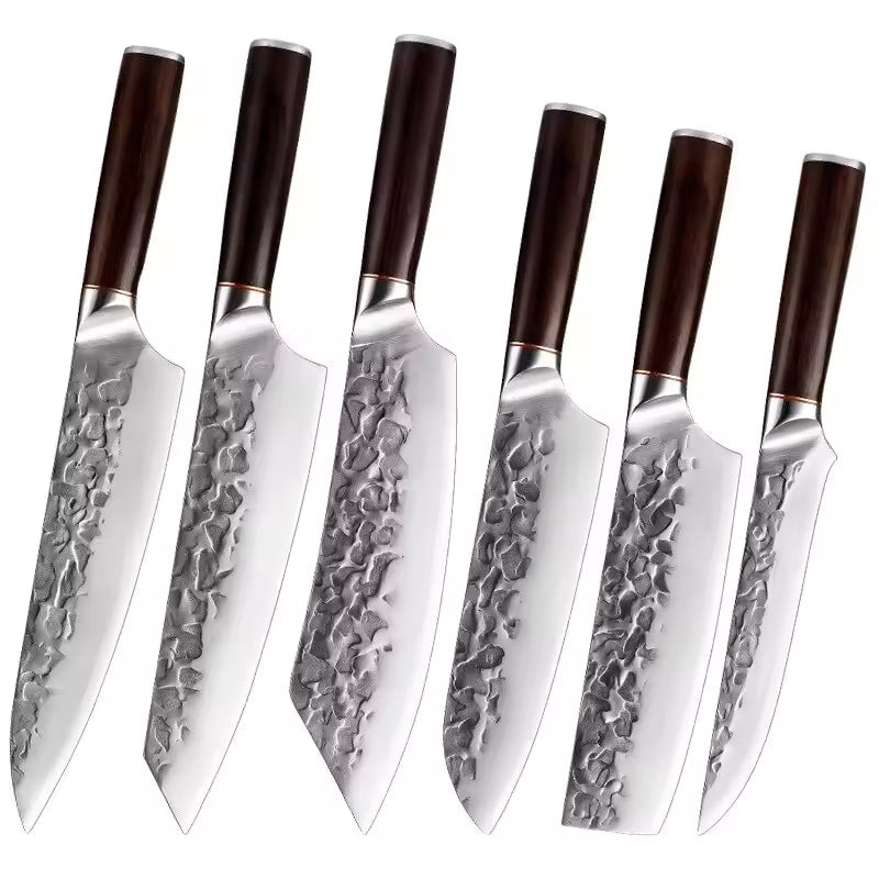 Set 6 cutite profesionale seria Vintage, otel japonez HRC 60 calire manuala, maner de lemn image 0