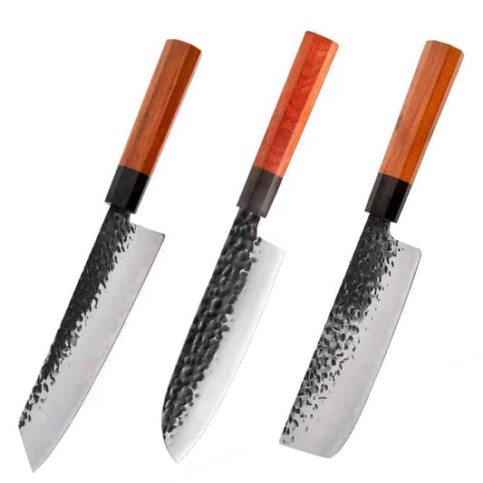 Set 3 cuțite profesionale HOCHO, seria JP calire manuala :  Kiritsuke, Santocu și Nakiri image 0