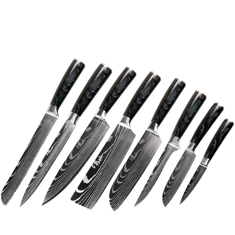 Set 8 cutite profesionale Hocho, otel Japonez HRC 60, calire laser, 8 cutite, maner G10 image 0
