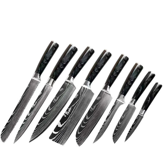 Set 8 cutite profesionale Hocho, otel Japonez HRC 60, calire laser, 8 cutite, maner G10 image 0