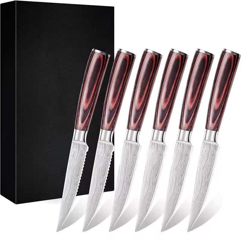 Set 6 cutite Steak, otel japonez HRC 60 calire laser, maner Delux Pakka image 0