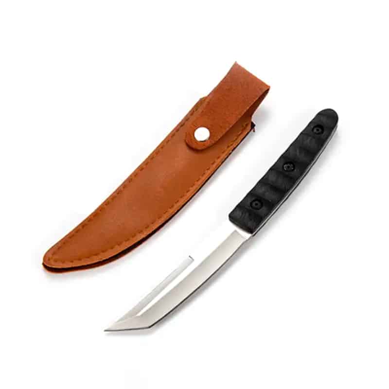 Briceag cu husa piele vegana, lama fixa cu zimt, otel japonez, calire laser, maner G10, Negru image 3