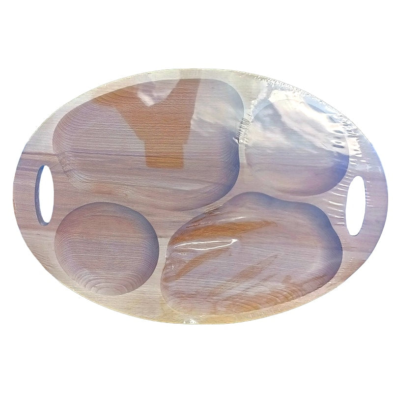 Platou oval de servire cu patru compartimente și mânere, artizanal, din lemn de fag, 45 cm image 2