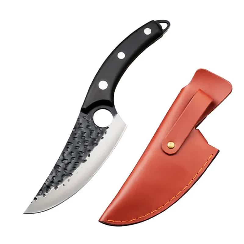 Cutit profesional cu husa HOCHO seria Camping III, Otel Japonez HRC 60 calire manuala, maner lemn, Black image 0