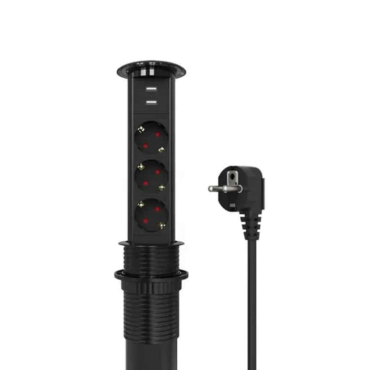 Prelungitor cu incarcare wireless incastrabil in masa cu deschidere  touch 3 prize EU, 2 x USB image 0
