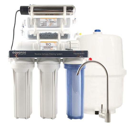 Filtru apa osmoza inversa in 7 nivele cu alcalinizare PH+ si UV, 75 GPD, 0.0001 microni image 0