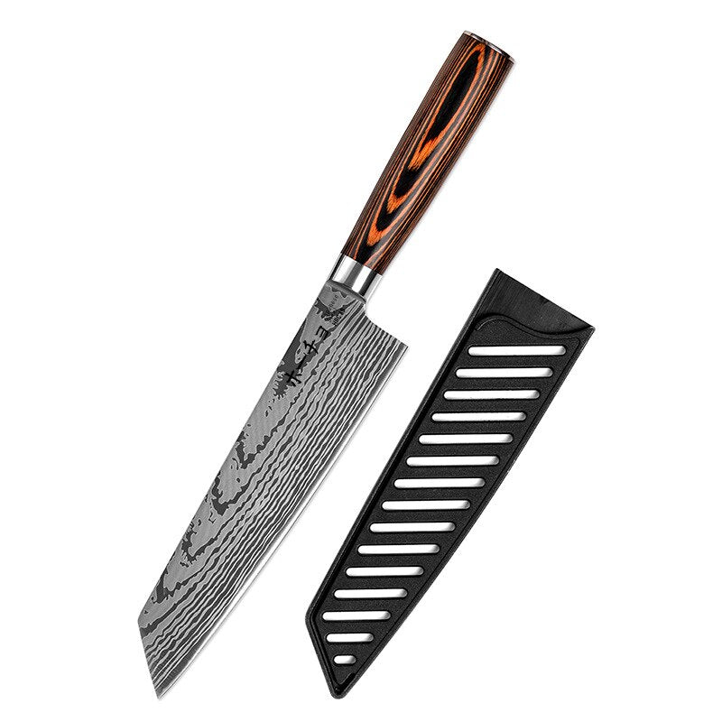 Cutit profesional Jp KIRITSUKE, otel carbonificat Japonez HRC 60 calire laser, maner Delux Pakka image 3