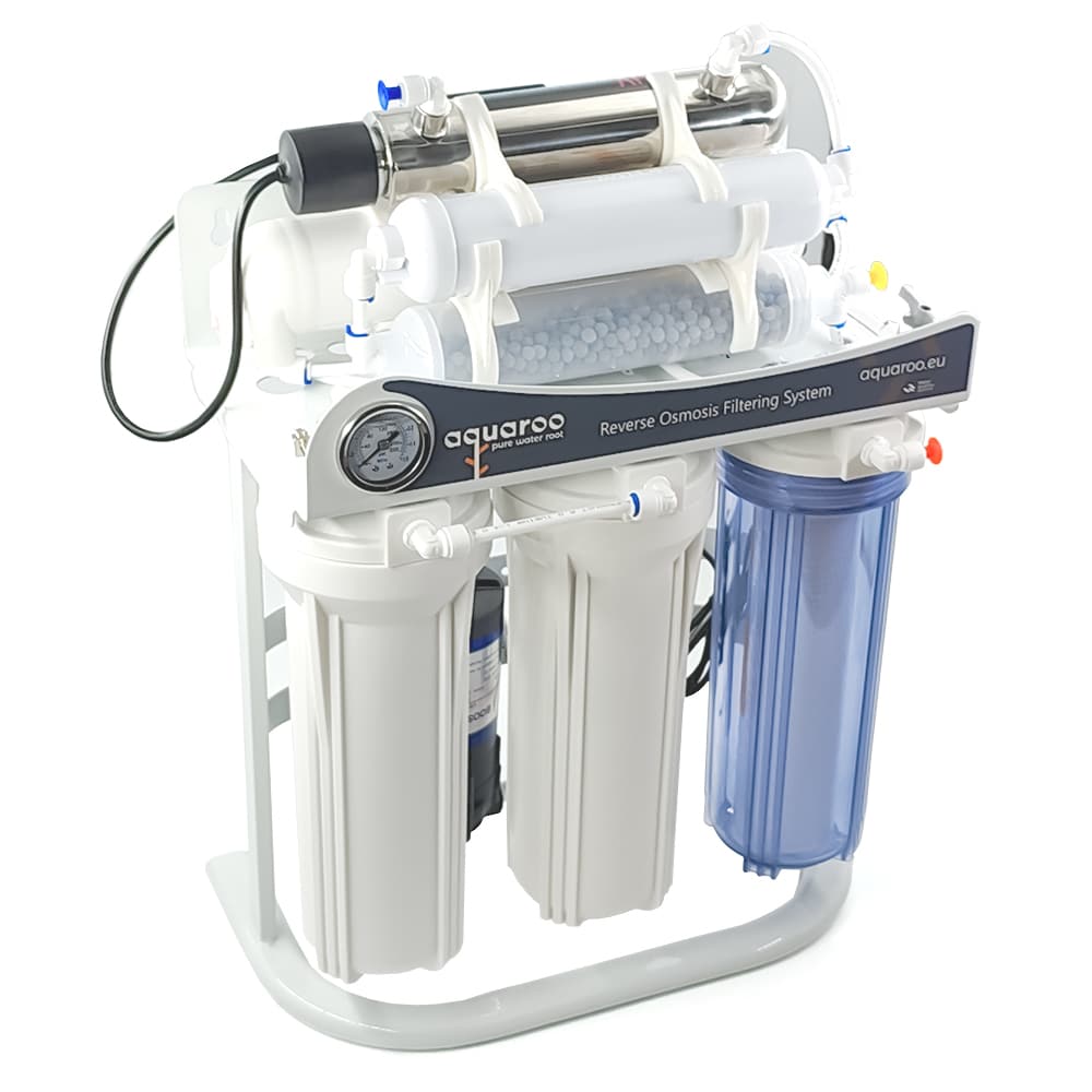 Filtru apa osmoza inversa cu pompa in 7 nivele cu alcalinizare PH+ si UV, 75 GPD, 0.0001 microni image 1