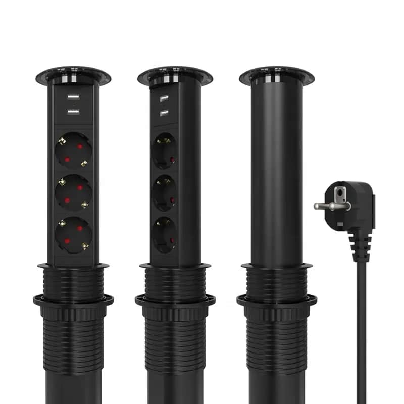 Prelungitor cu incarcare wireless incastrabil in masa cu deschidere  touch 3 prize EU, 2 x USB image 1
