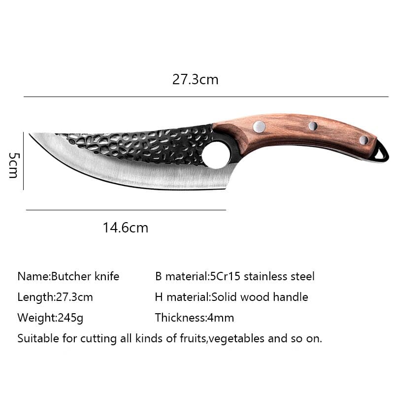 Cutit profesional cu husa HOCHO seria Camping III, Otel Japonez HRC 60 calire manuala, maner lemn, Brown image 6