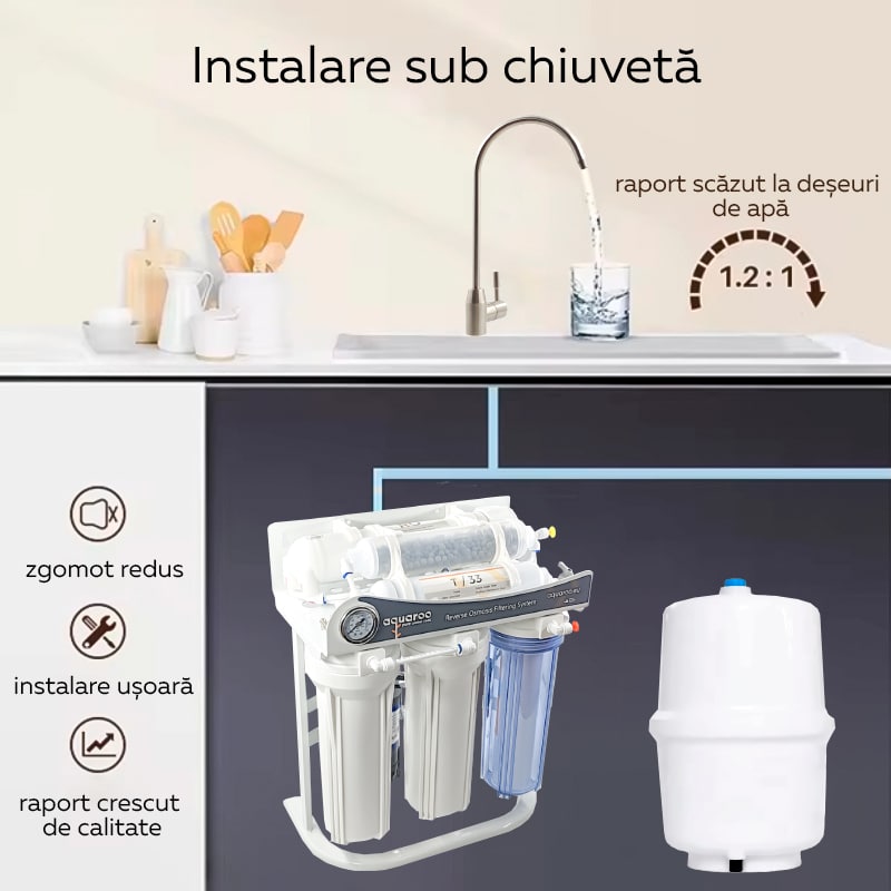 Filtru apa osmoza inversa cu pompa in 6 nivele cu alcalinizare PH+, 75 GPD, 0.0001 microni image 11