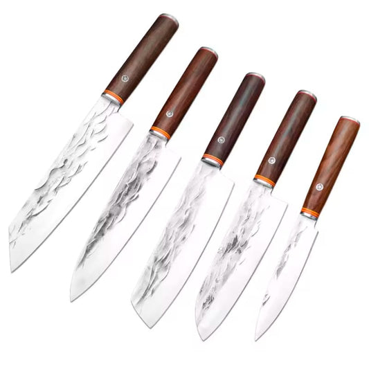 Set 5 cutite profesionale seria Timeless, otel japonez HRC 60 calire manuala, maner de lemn image 0