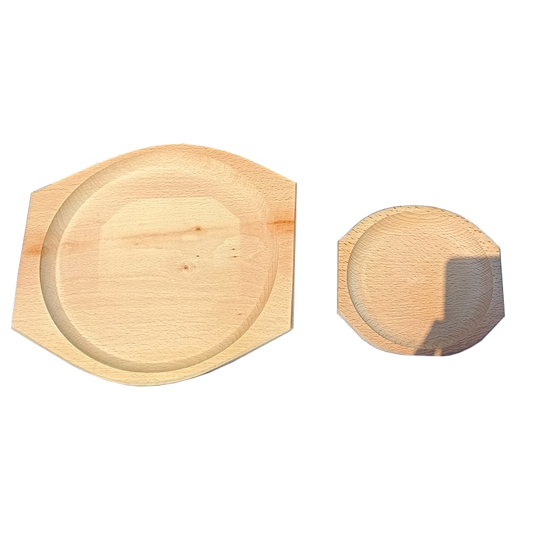 Set platou de servire cu 12 farfurii rotunde, artizanal,  din lemn de fag, 60 cm image 2